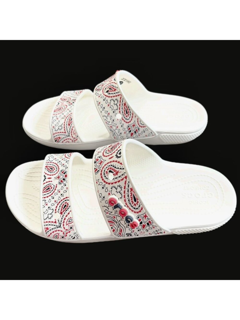 Crocs Women’s 10 Men’s 8 Americana Paisley Bandana Slide Sandals Patriotic